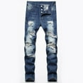thumbnail image 1 of DDAPJ pyju Mens Ripped Jeans Casual Washed Straight Leg Distressed Denim Pants Slim Fit Stretch Work Jean Hip Hop Y2K Streetwear Birthday Gifts Blue XS, 1 of 9