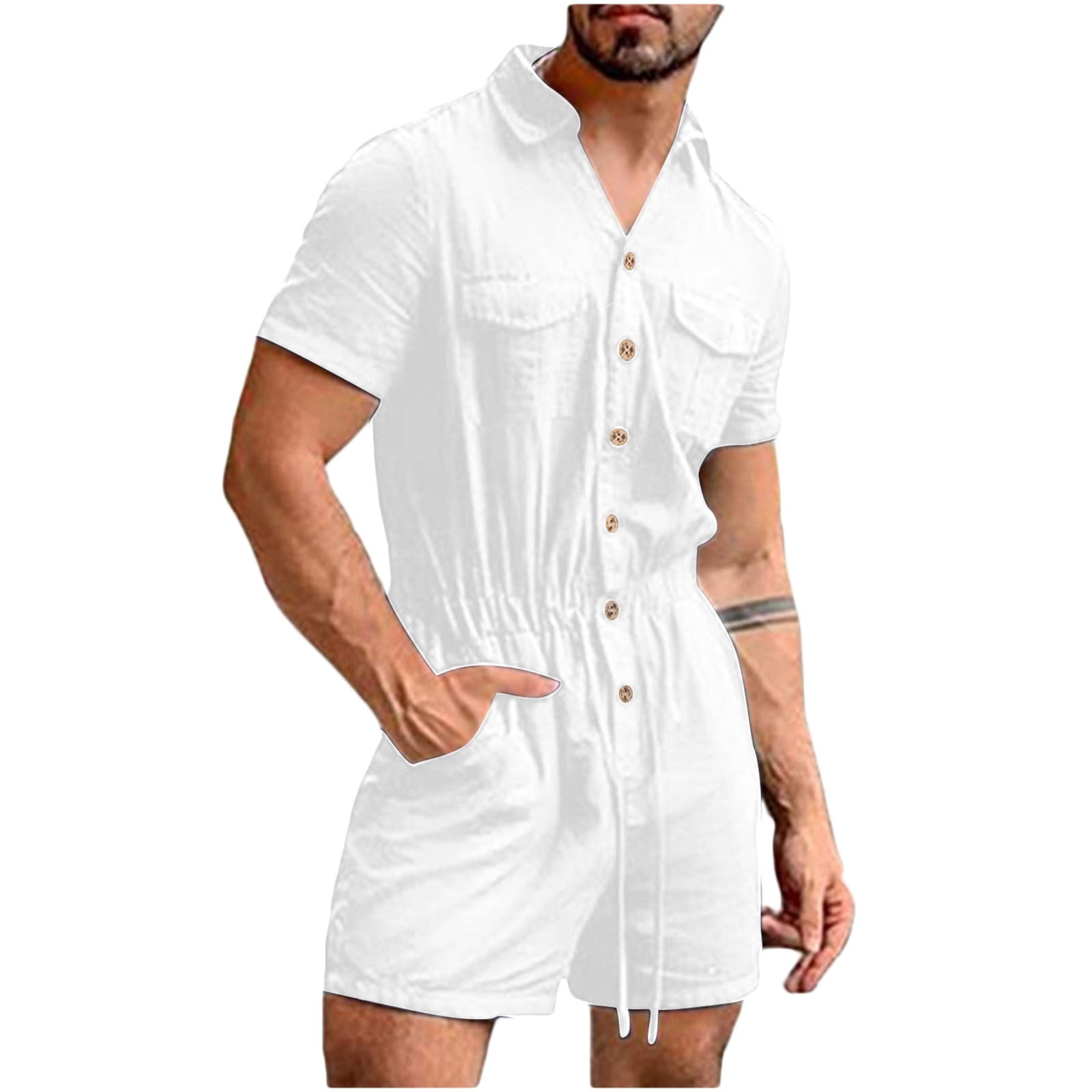 Casual Fashion Men Rompers Jumpsuit One Piece Overalls Cotton Mens