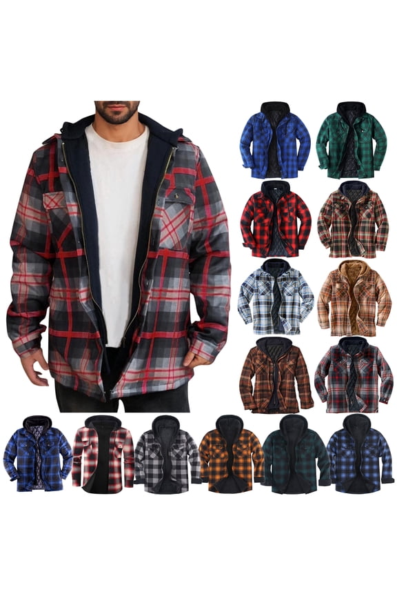 Mens Sherpa Flannel Shirt Jacket Plaid Fleece Lined Hoodie Button Down Long Sleeve Winter Warm Coat for Men White M