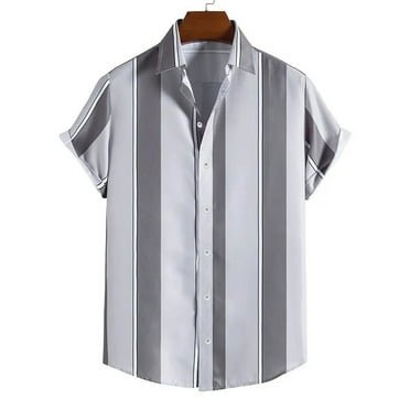 DDAPJ pyju Mens Short Sleeve Hawaiian Shirts Striped Print Casual Button Down Shirts Holiday Beach Shirt Lightweight Summer Lapel Tops Camisas de hombre Gray XXXL