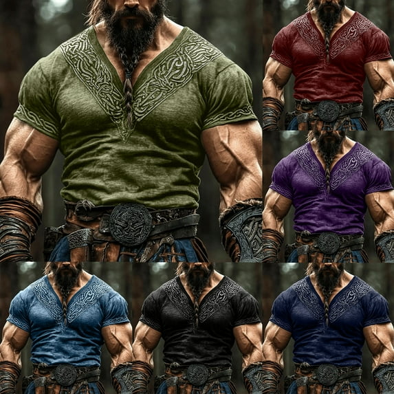 DDAPJ pyju Mens Short Sleeve V Neck T-shirts Vintage Totem Graphic Tees Renaissance Pirate Cosplay Costume Tops Liquidación Prime Today Light Blue XXL