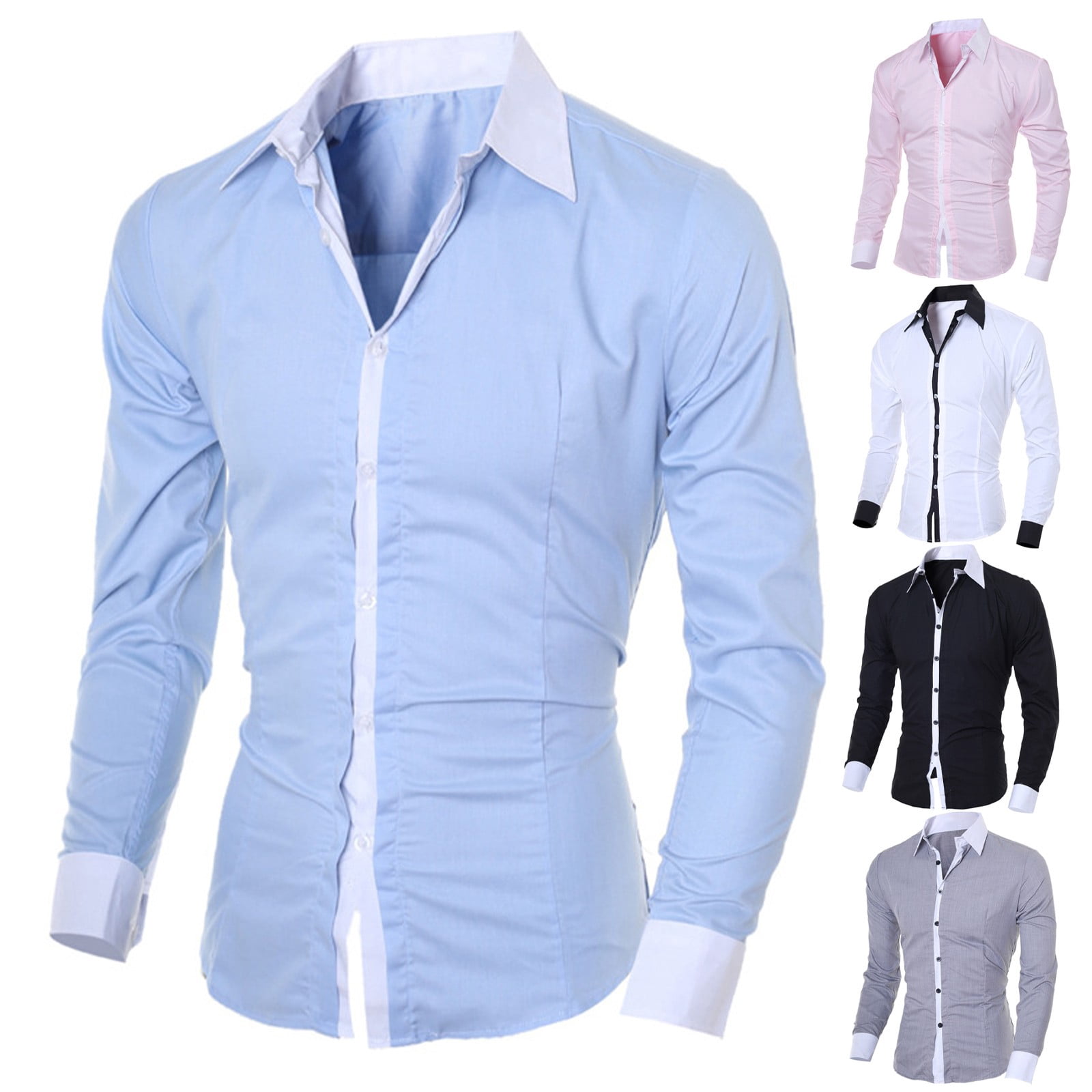 DDAPJ pyju Mens Slim Fit Dress Shirt Color Block Long Sleeve Business ...