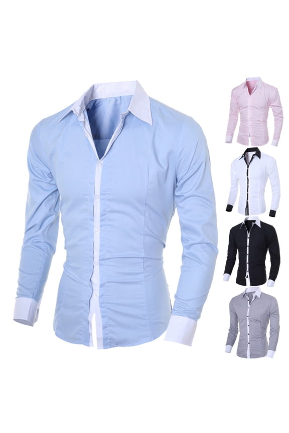 Mens Slim Fit Dress Shirt Color Block Long Sleeve Business Casual Button Down Shirts Formal Wedding Shirt Gray XXL