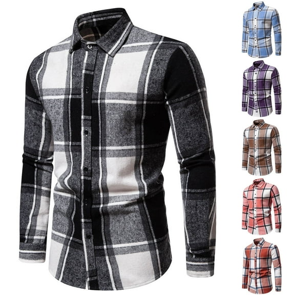 DDAPJ pyju Mens Slim Fit Plaid Shirts Clearance Sales,Wrinkle-Free Long Sleeve Dress Shirt Slim Fit Casual Button Down Flannel Shirts Western Cowboy Checkered Work Shirt