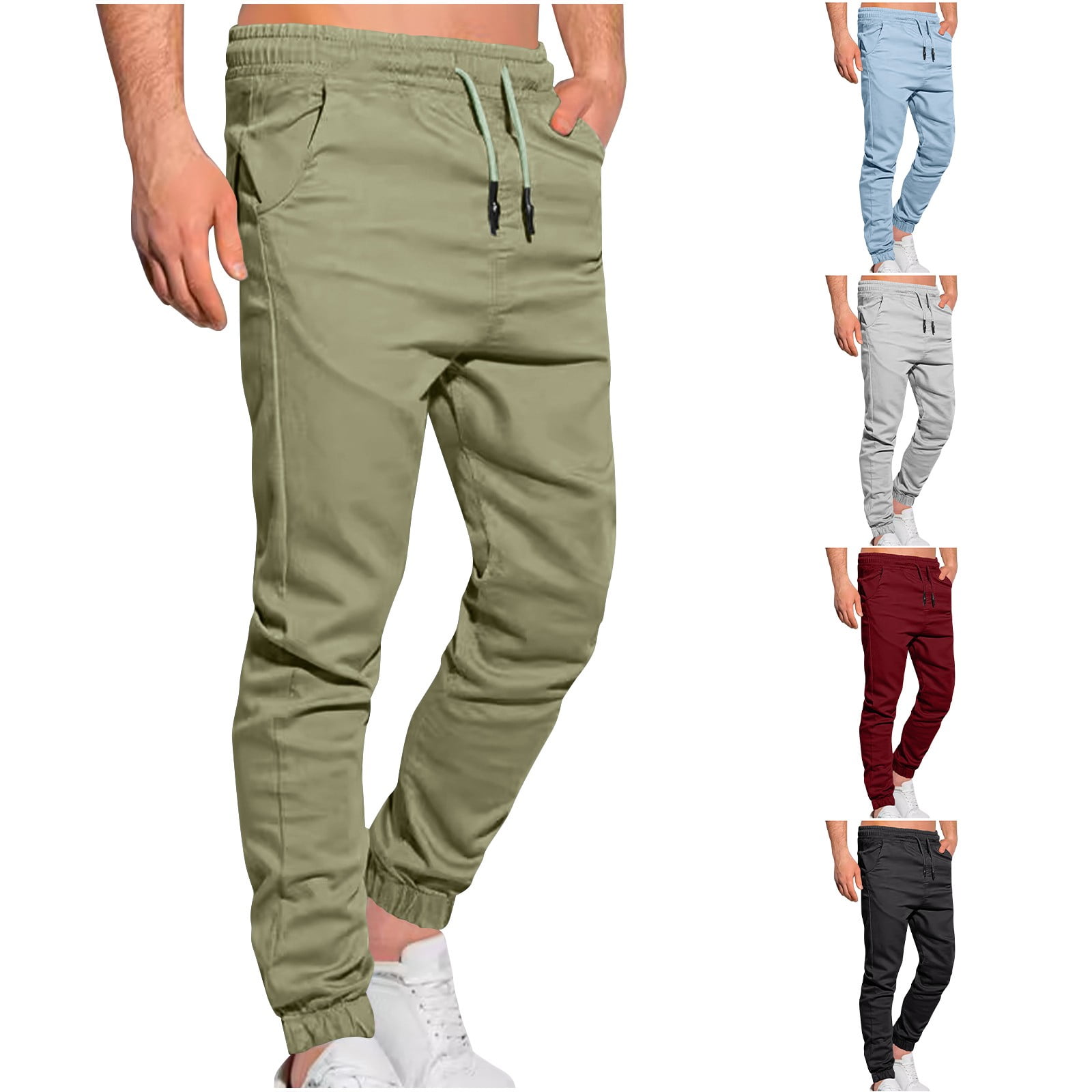 MOKEWEN Men's Elastic Waist Jogger Pants - Drawstring Tech Sport Pants, Comfort Fit