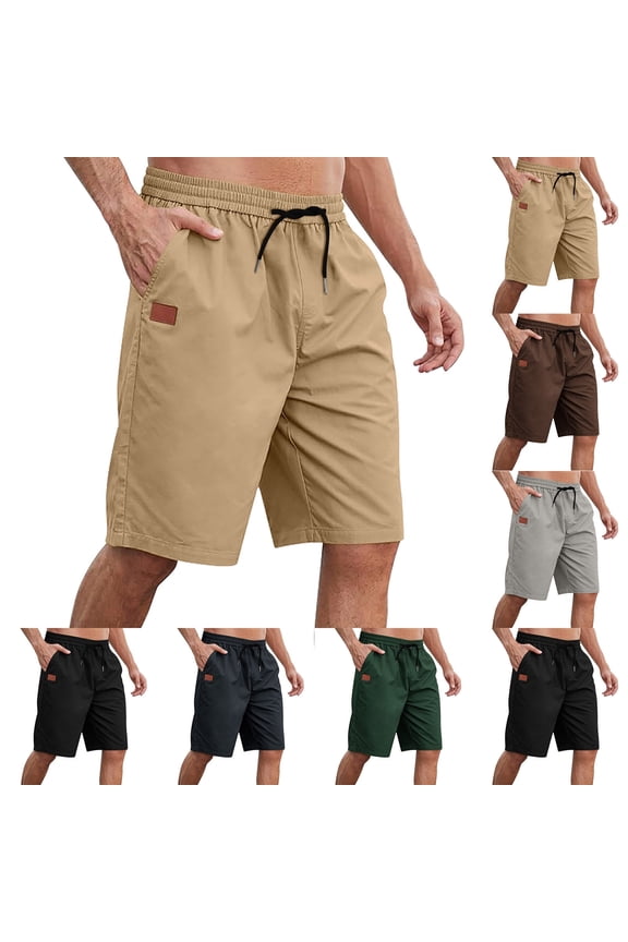 Mens Solid Drawstring Shorts Elastic Waist Comfy Summer Shorts Cotton Ripstop Casual Athletic Shorts Lightweight Beach Sweat Shorts with Pockets Navy L