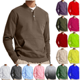 thumbnail image 1 of DDAPJ pyju Mens Solid Henley Sweatshirt Big and Tall Long Sleeve Button Up V Neck Pullover Sweatshirts Lightweight Collarless Golf Sweatshirt with Kangaroo Pocket Prime s of The Day Pink L, 1 of 5