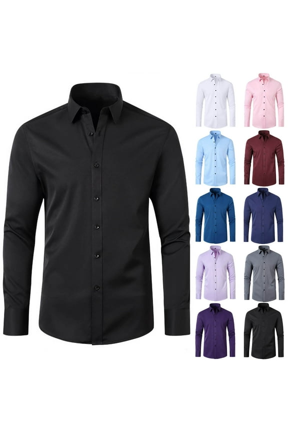 Mens Solid Oxford Shirt Wrinkle Free Long Sleeve Dress Shirts Regular Fit Business Casual Shirt Formal Wedding Party Prom Shirts Wine M
