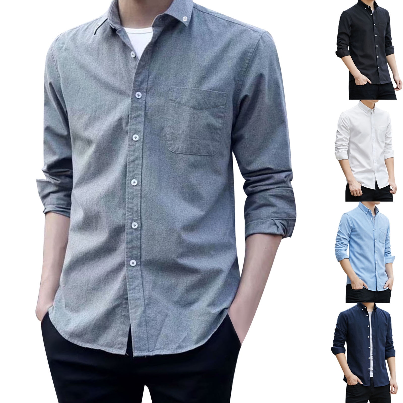 DDAPJ pyju Mens Solid Oxford Shirts Regular Fit Long Sleeve Untucked ...