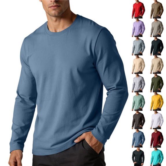DDAPJ pyju Mens Solid T-shirts Soft Cotton Long Sleeve Crew Neck Tees Slim Fit Basic Tees Fall Casual Workout Shirts Yellow XXL