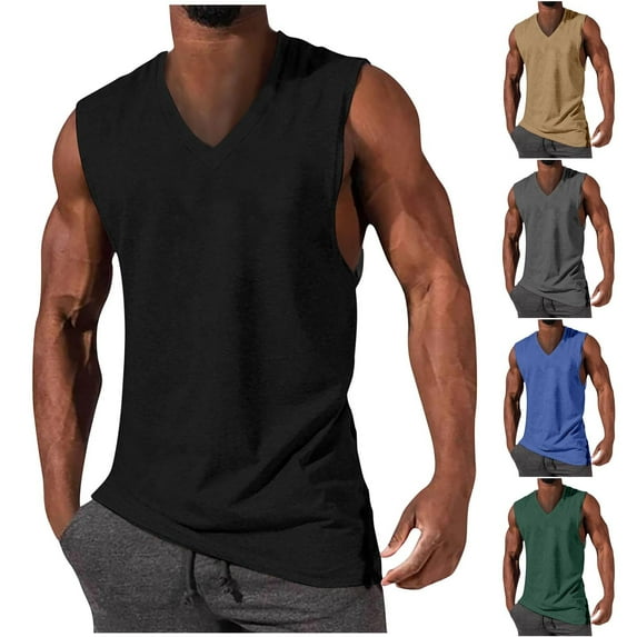 DDAPJ pyju Mens Solid Tank Tops Sleeveless V Neck T-shirt Workout Muscle Tee Stretchy Fitness Vest Summer Casual Beach Tanks Lightweight Camisole Gray XXL