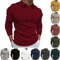 DDAPJ pyju Mens Striped Polos Ribbed Knit Long Sleeve Collared T-shirt Slim Fit Stretch Golf Shirt Lightweight Casual Office Work Tops Sales of Today Army Green XXL