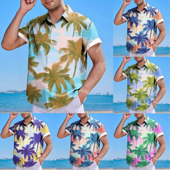 DDAPJ pyju Mens Summer Tropical Shirts Short Sleeve Button Down Aloha Hawaiian Shirts for Beach Vacation Lightning Sales of The Day Pink XXL