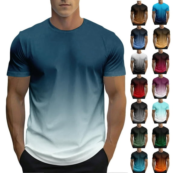 DDAPJ pyju Mens T-shirts Gradient Color Short Sleeve Round Neck Tees Summer Casual Sports Fitness Workout Tee Tops Blue XXL