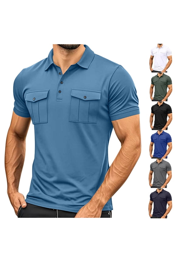 Mens Tactical Cargo Shirt Regular Fit Short Sleeve Polos Shirts Moisture-Wicking Performance Mesh Golf Shirt with Pockets Liquidación Hoy Prime Army Green M