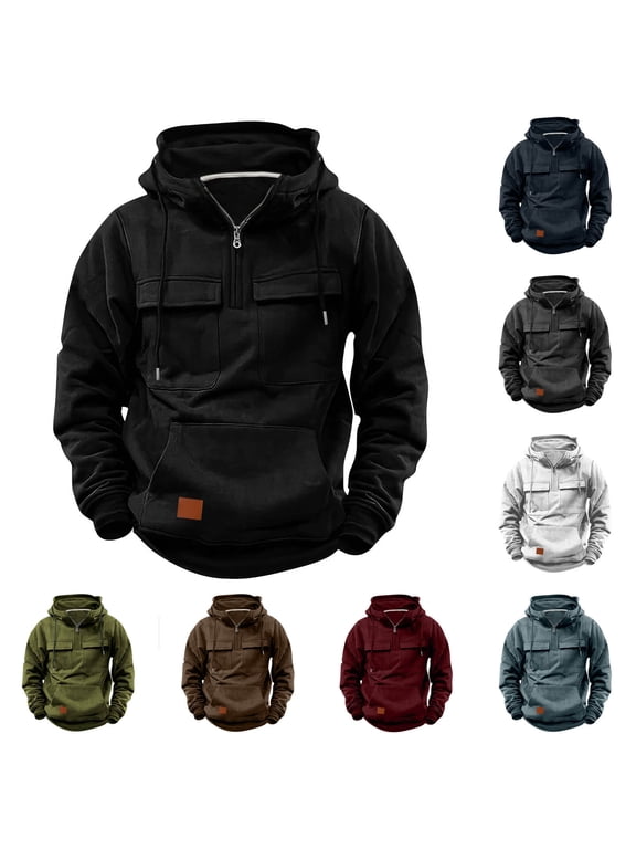 Mens Tactical Hoodies Quarter Zip Pullover Military Cargo Sweatshirts Outdoor Casual Workout Hoodie with Pockets Army Green XXL