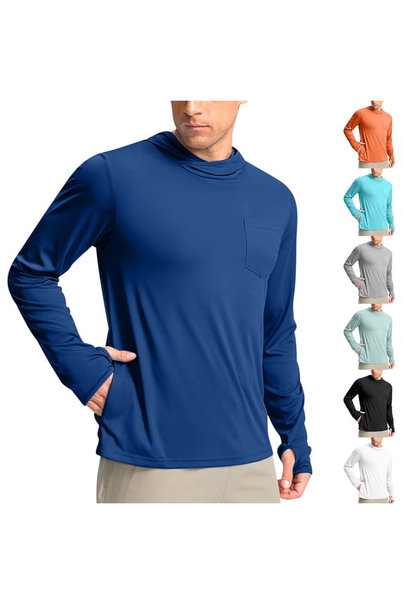 Mens UPF 50+ Fishing Shirts Long Sleeve UV Sun Hoodie Hiking Running Workout Hooded Tops with Thumb Holes and Pockets Mint Green XXXL