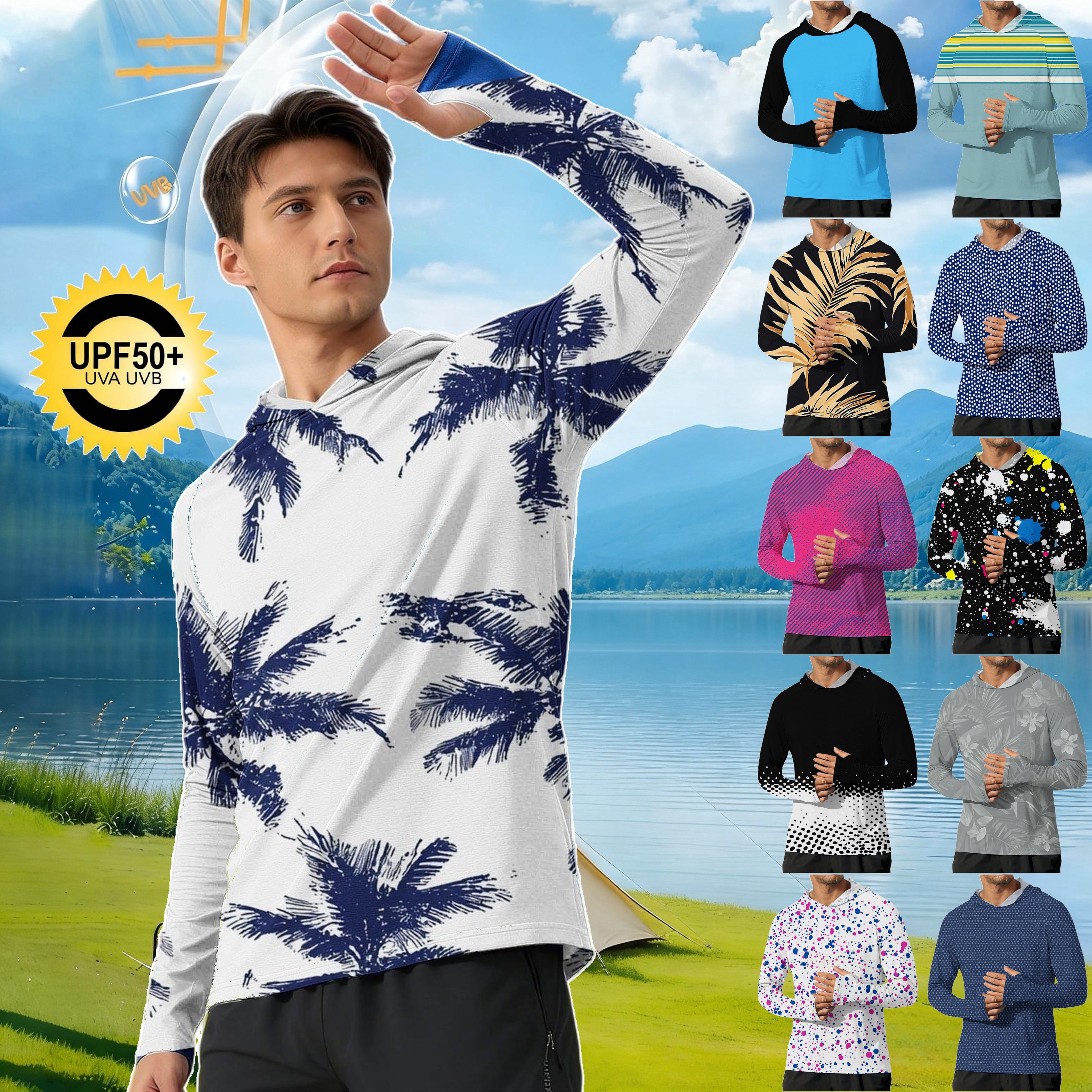 DDAPJ pyju Mens UPF 50+ Fishing Shirts Sun Protection Hoodie Trendy ...