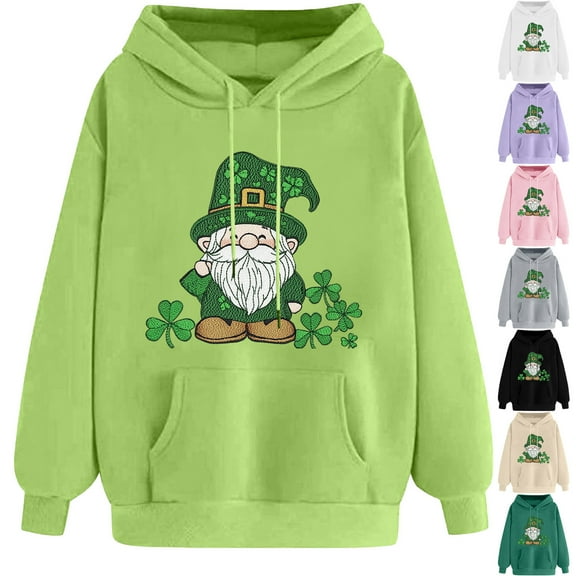 VBTAPA St. Patrick's Day Hoodies for Women Lucky Shamrock Graphic Printed Hooded Sweatshirt Irish Clover Loose Casual Pullover Hoodie with Kangaroo Pocket Army Green S