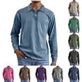 thumbnail image 1 of DDAPJ pyju Mens Vintage Washed Polos Shirts Long Sleeve Cotton Collared T-Shirt Fall Casual Retro Distressed Tee Top Navy M, 1 of 7