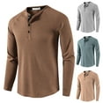 thumbnail image 1 of DDAPJ pyju Mens Waffle Knit Henley Shirt Long Sleeve 3 Button T-shirt Solid Textured Shirt Casual Basic Tees Khaki L, 1 of 4