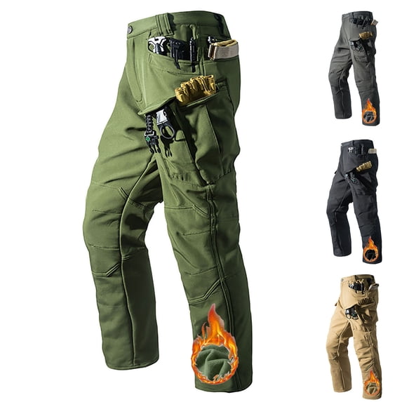 DDAPJ pyju Mens Waterproof Hiking Pants Fleece Lined Cargo Pants Ripstop Work Trousers with Multi Pockets Black XL