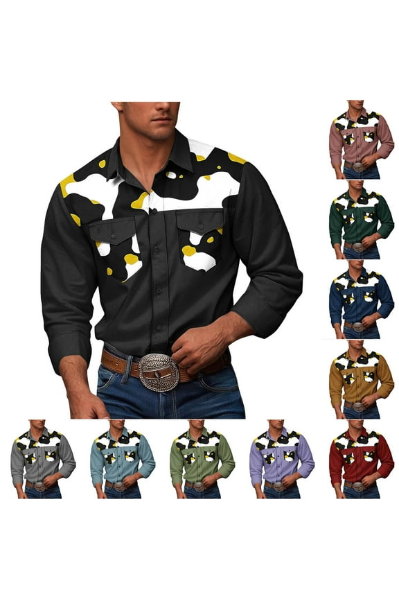 Mens Western Cowboy Shirt Camouflage Tactical Shirts Long Sleeve Button Down Work Shirt with Pockets Gray XXL
