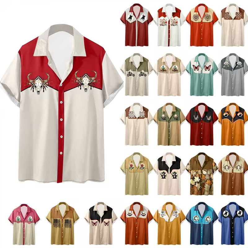 DDAPJ pyju Mens Western Short Sleeve Shirts Button Down Cowboy Shirt ...