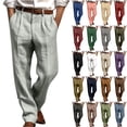 thumbnail image 1 of DDAPJ pyju Mens Wide Leg Dress Pants Relaxed Fit Casual Work Trousers Cotton Linen Pleated Slacks with Pockets Green XXL, 1 of 6