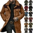 thumbnail image 1 of DDAPJ pyju Mens Winter Jacket Vintage Plush Collar Zip Up Suede Jacket Fleece Lined Thick Thermal Long Coat with Pockets Gray XXL, 1 of 7