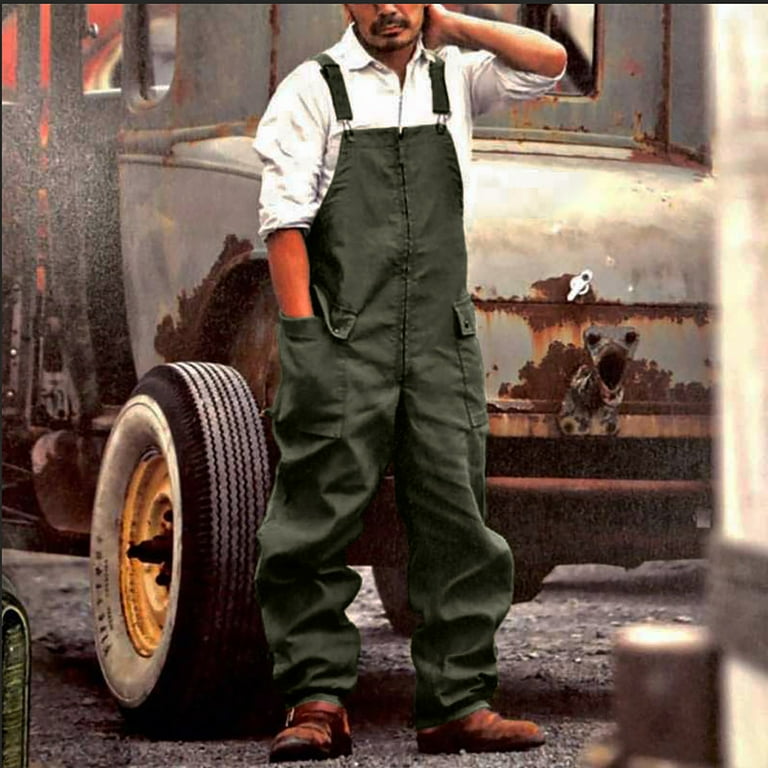 DDAPJ pyju Mens Work Bib Overalls Baggy Lightweight Jumpsuit Big and Tall Coveralls Loose Fit Cargo Workwear with Snaps Pockets