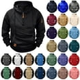 thumbnail image 1 of DDAPJ pyju Mens Zip Up Tactical Hoodie Oversized Fleece Sweatshirts Quarter Zip Pullover Drawstring Multi-Pocket Outdoor Casual Jacket Dark Green XXL, 1 of 6