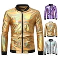 thumbnail image 1 of DDAPJ pyju Metallic Jacket for Mens Zipper Up Varsity Bomber Jackets 70s Disco Costume Shinny Party Coat Silver S, 1 of 4