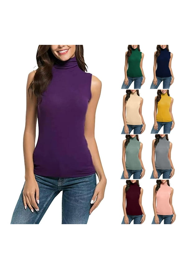 Mock Neck Tops for Women Turtleneck Vest Slim Fitted Casual Trendy Going Out Top Basic Solid Sleeveless T Shirts Green S