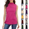 thumbnail image 1 of DDAPJ pyju Mock Turtleneck Tops for Women Solid Color Front Pleated Tank Tops Slim Fit Sleeveless Basic Layer Shirts Casual Summer Vest Pink XL, 1 of 10