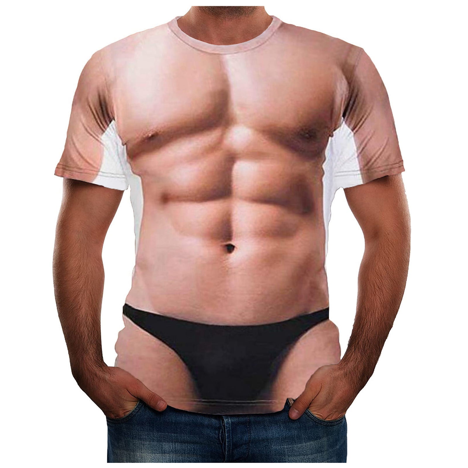 DDAPJ pyju Muscle Tee Shirts for Men Clearance Sales,Fake Abs T Shirt