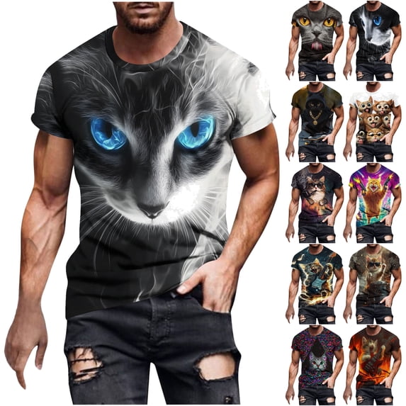 DDAPJ pyju Novelty Graphic Tees for Men Funny Cat Printed T-Shirt Stylish Casual Summer Short Sleeve Tops Rebajas Hoy Liquidación Brown XL