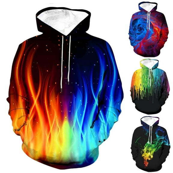 DDAPJ pyju Novelty Hoodies for Men 3D Realistic Flame Printed Hooded Sweatshirt Lightweight Drawstring Hoodie Front Pocket Casual Pullover Sweatshirts Hip Hop Youth Hoody Orange M