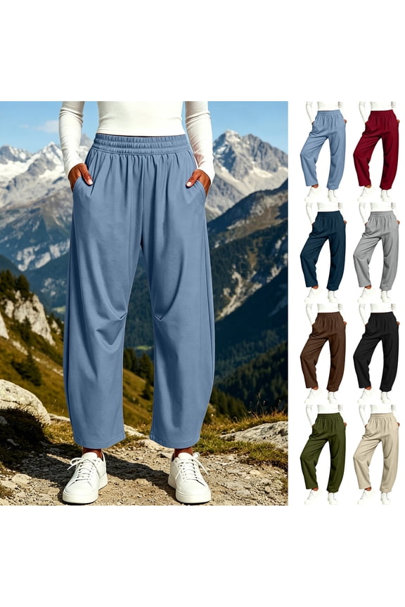 Nylon Sweatpants for Women Elastic High Waisted Barrel Leg Pants Quick Dry Hiking Athletic Jogger Pants Lightweight Outdoor Casual Travel Trousers with Pockets Blue XXXL