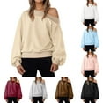 thumbnail image 1 of DDAPJ pyju Off The Shoulder Sweatshirts Women Trendy Casual Long Sleeve Cropped Tops Oversized Drop Shoulder Pullover Sweatshirt Y2K Outfits, 1 of 9