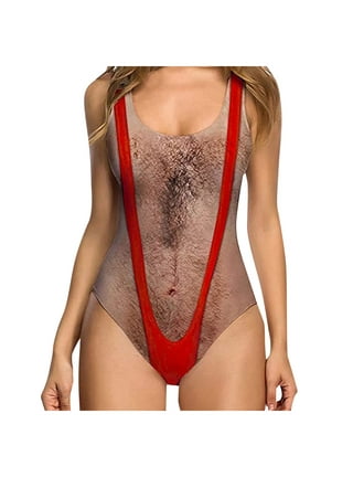 Funny Chest Hair 3d Print One Piece Swimsuit Women Swimwear Sexy