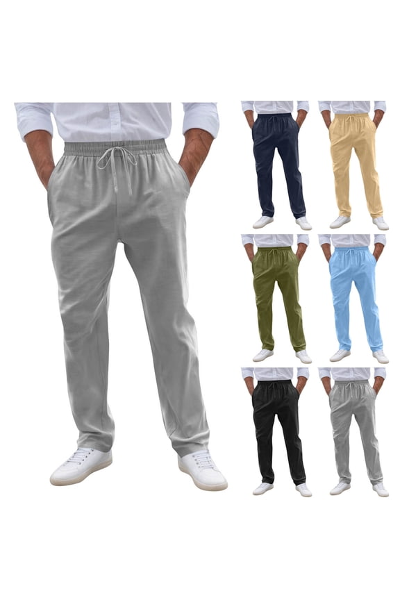 Open Bottom Sweatpants for Men Cotton Casual Athletic Pants Lightweight Drawstring Pull On Pants with Pockets Army Green M