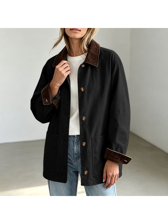 Oversized Barn Jackets for Women Vintage Corduroy Collar Coat Button Down Shirt Jacket Fall Fashion Clothes 2026 S