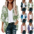thumbnail image 1 of DDAPJ pyju Oversized Cardigan Sweaters for Women Lightweight Cardigan 2025 Summer 3/4 Sleeve Thin Jackets Open Front Floral Shrugs Dressy Casual Beach Coverups Today's Clearance Sale Blue S, 1 of 4