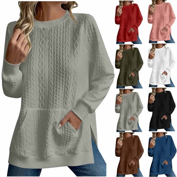 DDAPJ pyju Oversized Crewneck Sweatshirt for Women Long Sleeve Textured Pullover Sweater Casual Comfy Warm Fall Tops Pink L