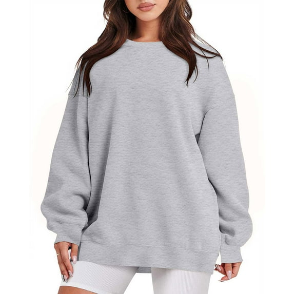 DDAPJ pyju Oversized Drop Shoulder Sweatshirt for Women 2023,Thin Fleece Lined Crew Neck Comfy Pullover Long Sleeve Tunic Tops Loose Fit Lightweight Workout Pullovers