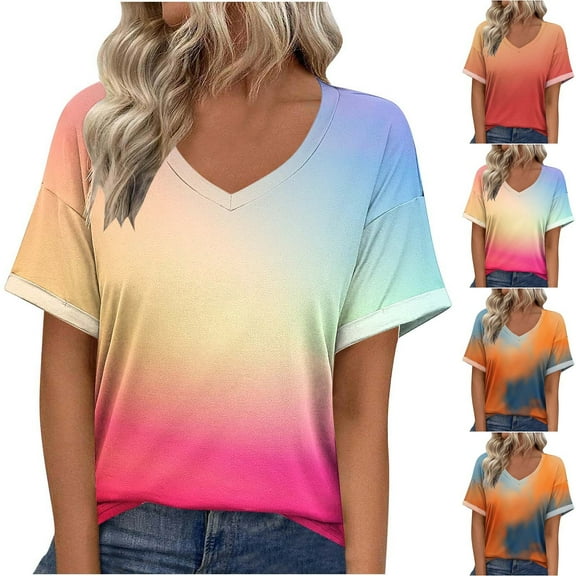 DDAPJ pyju Oversized T Shirts for Women Plus Size Graphic Tees 2025 Summer Casual Half Sleeve V Neck Tee Shirt Loose Comfy Blouse Tops Limited Time Sales of Today Red M