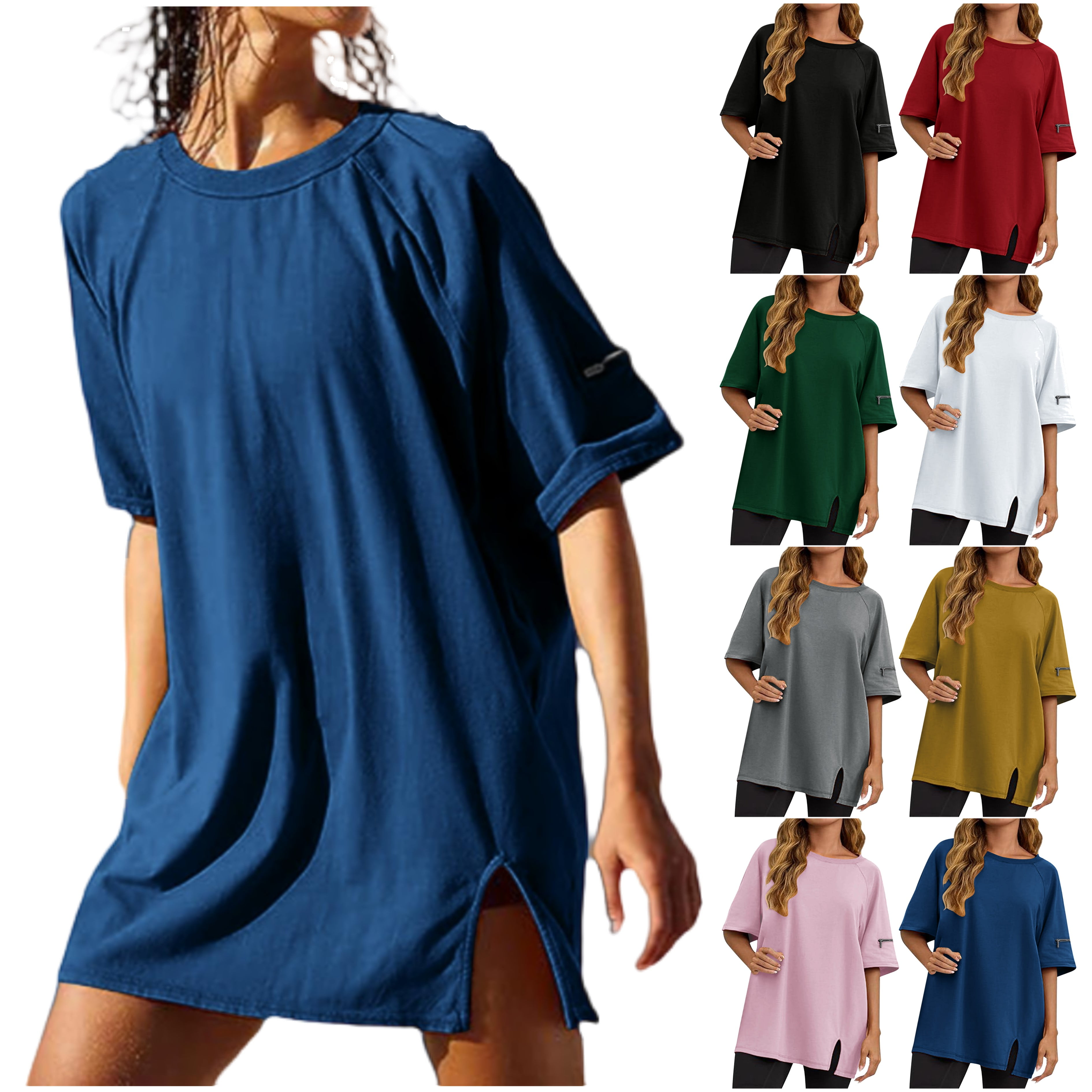 DDAPJ pyju Oversized T Shirts for Women Raglan Short Sleeve Side Split ...