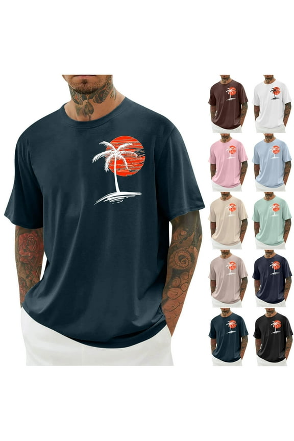 Oversized T-shirts for Men Big and Tall Vintage Palm Tree Graphic Tees Loose Casual Athletic Tee Shirt Lightweight Summer Round Neck Tee Tops 90 Percent off Birthday Gifts Black L