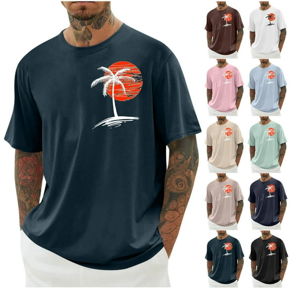 DDAPJ pyju Oversized T-shirts for Men Big and Tall Vintage Palm Tree Graphic Tees Loose Casual Athletic Tee Shirt Lightweight Summer Round Neck Tee Tops Clearance Sales Sky Blue 3XL